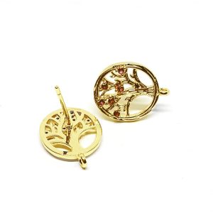 Perni in Ottone con Strass Albero della Vita 14mm