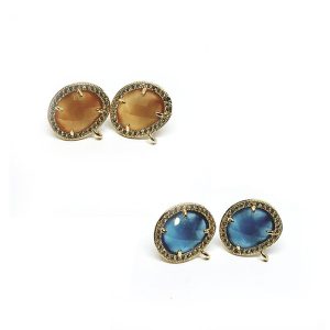 Perni in Ottone con Zirconi e Pietra Occhi di Gatto 14x17mm