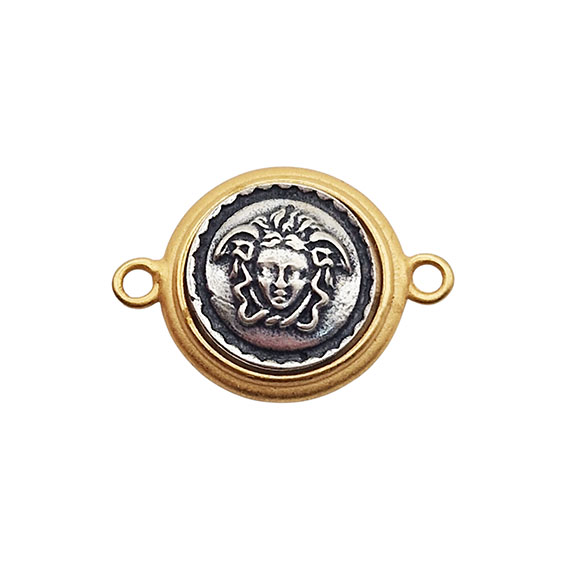 Distanziatori in Zama Con Bordo Oro e Medusa Argento Bombato 18mm (DSZM35)