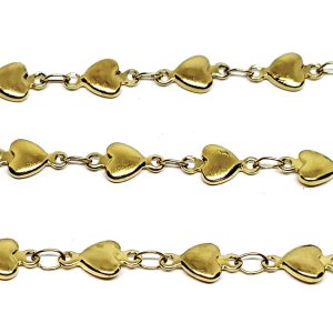 Catena in Acciaio con Cuoricini Bombati Oro 6mm