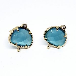 Perni in Ottone con Pietre Occhi di Gatto con Zircone 9x12mm