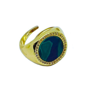 Anelli in Ottone su base Oro Con Pietre in Malachite da 12mm (ANOT023)