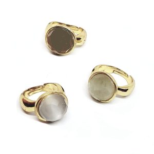 Anello in Ottone Con Pietre Occhi di Gatto Rotonda 15mm
