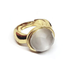 Anelli in Ottone Con Pietre Occhi di Gatto Color Ghiaccio Rotonda da 15mm (ANOT022)