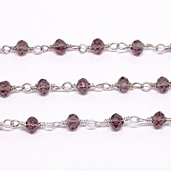 Catena Rosario in Ottone Argento con Pietre Burgundi Crystal da 3mm (CTOTRS044)