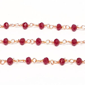 Catena Rosario in Ottone Rosato con pietre Rosso Scuro da 3mm (CTOTRS054)