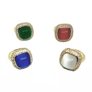 Anello in Ottone Con Pietre Occhi di Gatto Quadrata 10mm