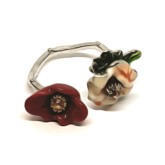 Anelli in Ottone Regolabile Con Fiori in Resina su base Silver ANOT025