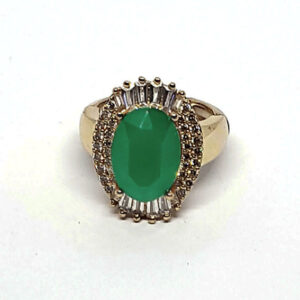Anello in Ottone su base Oro Con Pietre in vetro Giada e Zirconi 15x20mm (ANOT030)