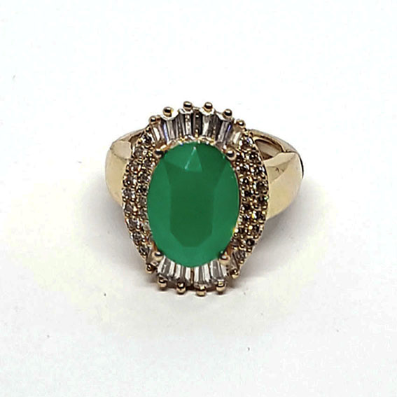 Anello in Ottone su base Oro Con Pietre in vetro Giada e Zirconi 15x20mm (ANOT030)