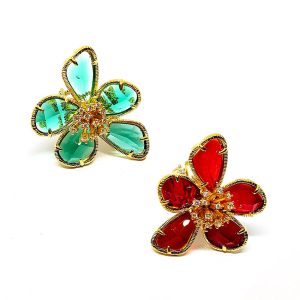Anello in Lega di Zinco Con Pietre in Vetro 35x40mm Regolabile