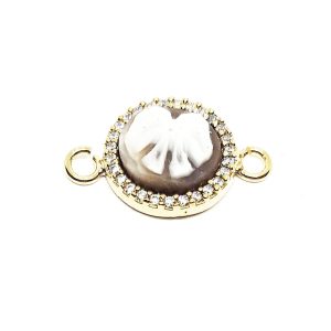 Cabochon in Corniola Incastonato su Base Ottone con Zirconi Fiocco 12mm Fiocco