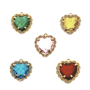Ciondoli in Ottone Cuore con Pietra in Vetro 15x15mm