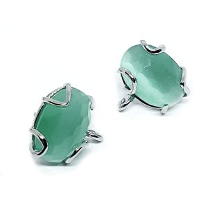 Perni in Ottone con Pietra Occhi di Gatto Acqua Marina 12x18mm (MNOT042-AM)