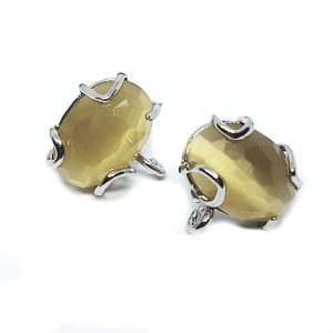 Perni in Ottone con Pietra Occhi di Gatto Sabbia 12x18mm (MNOT042-SB)