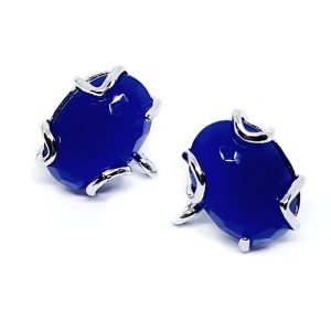 Perni in Ottone con Pietra Occhi di Gatto Blu 12x18mm (MNOT042-BL)