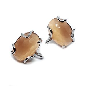 Perni in Ottone con Pietra Occhi di Gatto Corniola 12x18mm (MNOT042-CR)