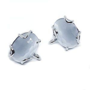 Perni in Ottone con Pietra Occhi di Gatto Grigio 12x18mm (MNOT042-GR)