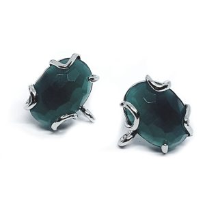 Perni in Ottone con Pietra Occhi di Gatto Smeraldo 12x18mm (MNOT042-SM)