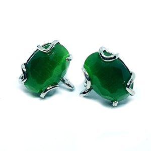 Perni in Ottone con Pietra Occhi di Gatto Verde 12x18mm (MNOT042-VD)
