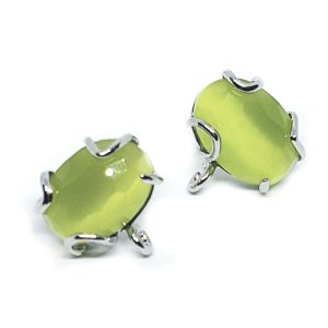 Perni in Ottone con Pietra Occhi di Gatto Verde Lime 12x18mm (MNOT042-LM)