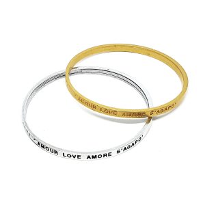 Bracciali in Zama Rigido con Scritta Amour Love Amore S'Agapo'