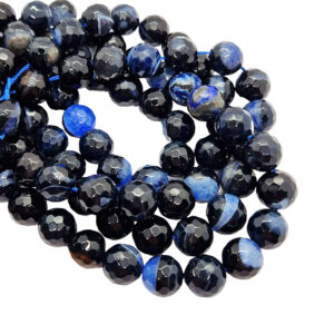 Pietre di Agata Striata Sfaccettata Base Nera sul Blu 12mm (PTAG081)