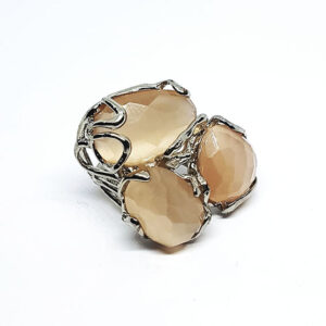 Anello in Ottone su base Argento con tre Pietre Occhi di Gatto Regolabile (ANOT3P2)