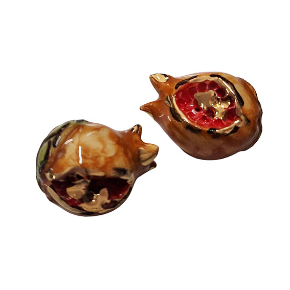Ceramica di Caltagirone Melograni Tridimensionali 20x25mm Foglia d'Oro (018)