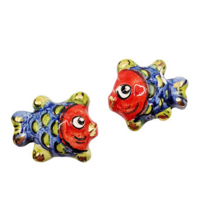 Ceramica di Caltagirone Pesce Palla Sfondo Blu e Rosso 35x40mm (008)