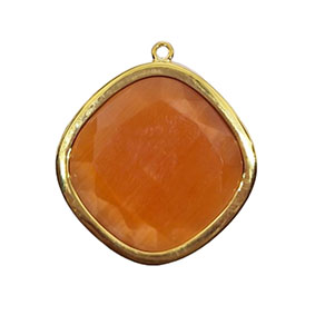 Ciondoli in Ottone con Pietra Occhi di Gatto Ambra Forma Romboidale 25mm (DSOT121-AM)