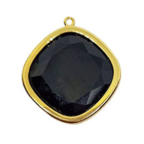 Ciondoli in Ottone con Pietra Occhi di Gatto Nera Forma Romboidale 25mm (DSOT121-NR)