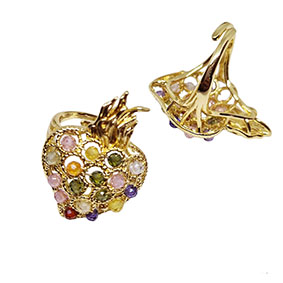 Anello in Ottone con Pietre in Vetro Multicolor Modello Cuore Sacro 25x35mm