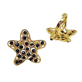 Anello in Ottone con Pietre in Vetro Nero Modello Stella 35mm