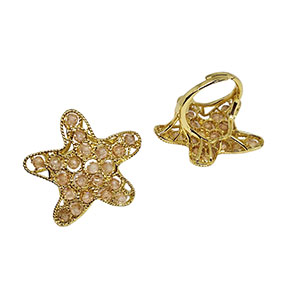 Anello in Ottone con Pietre in Vetro Rosa Pesca Modello Stella 35mm
