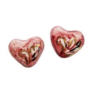 Ceramica di Caltagirone Cuore Sfondo Rosa foglia d'Oro 3D 23x25mm circa (092)