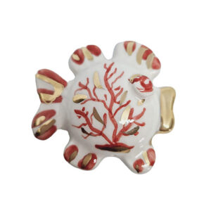 Ceramica di Caltagirone Pesce Palla Sfondo Bianco con Corallo 50x58mm (077)