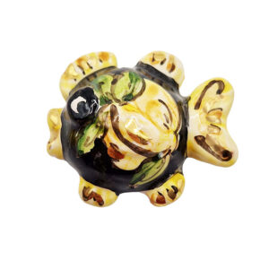 Ceramica di Caltagirone Pesce Palla Sfondo Nero con Limoni 50x58mm (079)