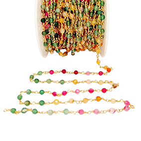 Catena Rosario in Ottone Con pietre in Agata Multi Color 4mm