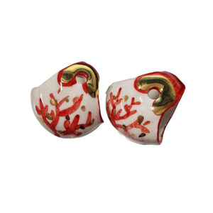 Ceramica di Caltagirone Coffe Siciliane Piccole Sfondo Bianco con Corallo foglia d'Oro 28x28mm (104)