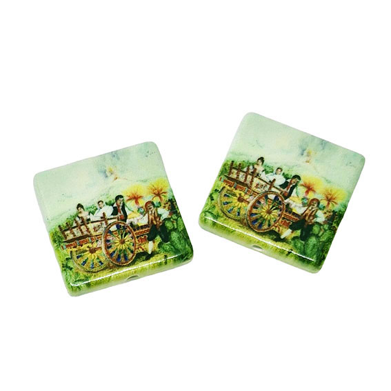 Mattonelle in Ceramica Carretto Siciliano con Contadini con Foro Passante 22mm (032)