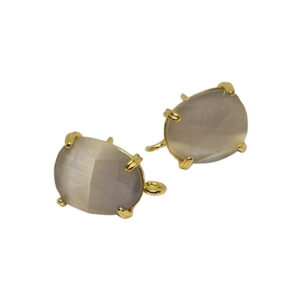 Perni in Ottone con Pietre Occhi di Gatto Sfaccettate 10x12mm Grigio