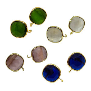 Perni in Ottone con Pietre Occhi di Gatto Sfaccettate 13mm