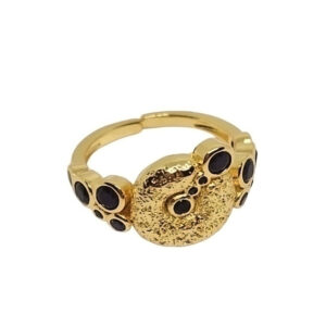 Anello in Ottone con Pietre Nere Regolabile