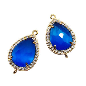 Distanziatori in Ottone con Pietre Occhi di gatto e Zirconi Azzurro 15x22mm