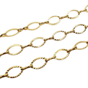 Catena in Acciaio con Anelli Ovali Lavorati Oro 8x10mm
