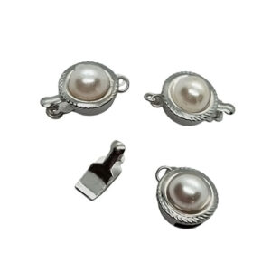 Chiusure in Metallo Clik Clak Rodiato con Perla Sintetica 10mm