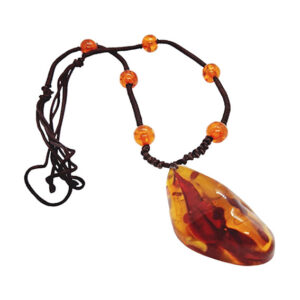 Collana Realizzata con Cordino in Lycra con Intramezzi e Ciondoli da 30x55mm in Ambra (Imitazione)