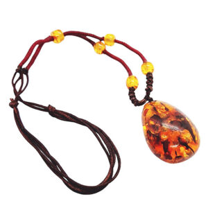 Collana Realizzata con Cordino in Lycra con Intramezzi e Ciondoli da 35x45mm in Ambra (Imitazione)
