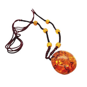 Collana Realizzata con Cordino in Lycra con Intramezzi e Ciondoli da 40mm in Ambra (Imitazione)